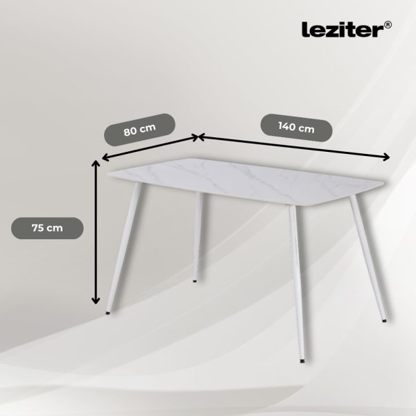 Bora 140 cm szögletes szinterezett kő étkezőasztal fehér - Image 3