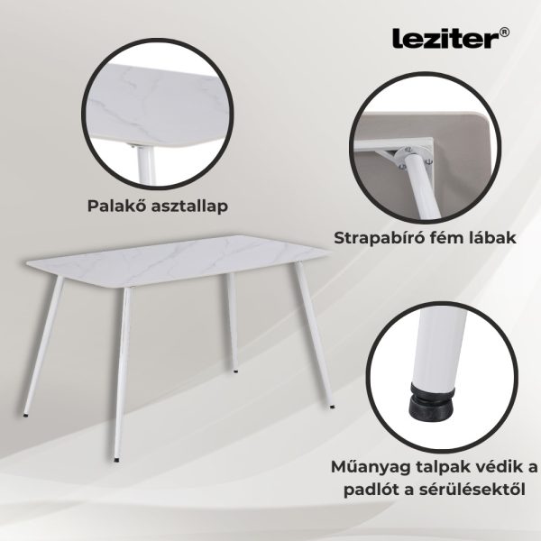 Bora 140 cm szögletes szinterezett kő étkezőasztal fehér - Image 4