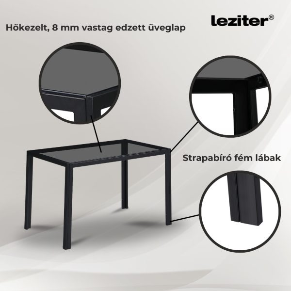 Clara 120 cm szögletes üveg étkezőasztal fekete - Image 4