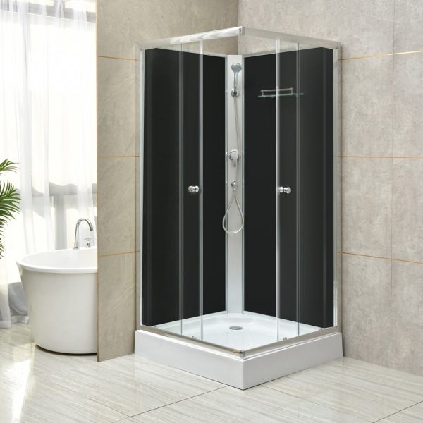 Polo Black II 80x80 cm szögletes fekete hátfalas zuhanykabin zuhanytálcával - Image 2