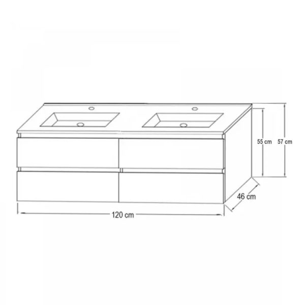 Leziter Porto Prime 120 komplett fehér–sonoma tölgy – alsó szekrény mosdóval és CUBE tükörrel - POPR120FRSZ - Image 4