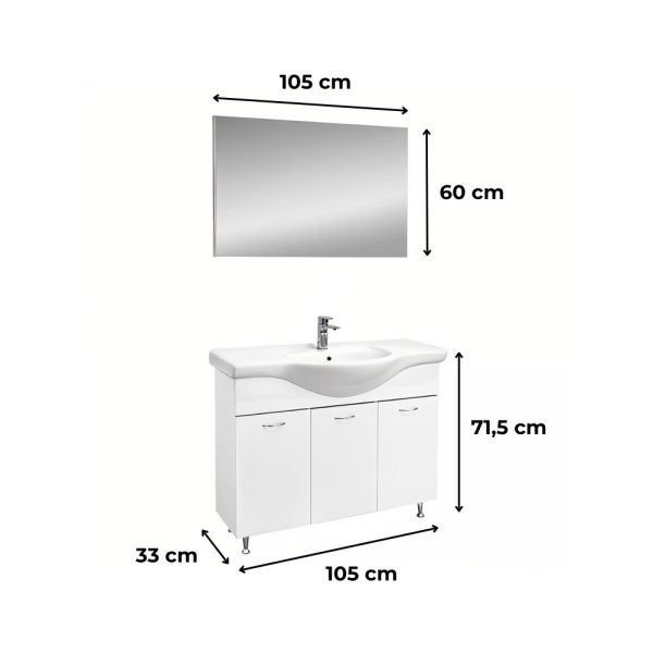 Ruben Prime 105 komplett fürdőszobabútor CUBE tükörrel – Fehér - RUBPR105F - Image 2