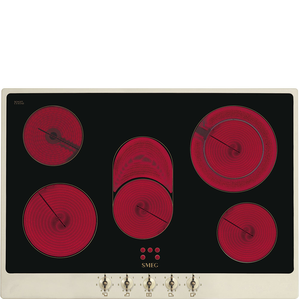 SMEG KERÁMIA FŐZŐLAP, Colonial design, 72 cm, 5 főzőzóna, bézs - P875PO
