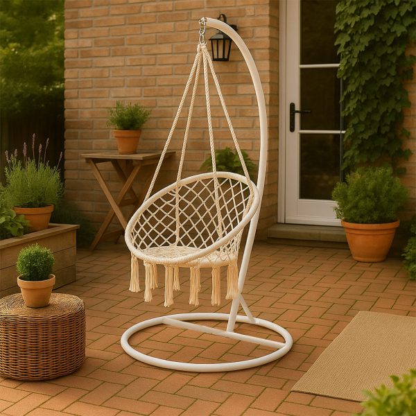 Cardenas függőfotel állvánnyal bézs-fehér - WST-01-Beige_SW-007-STWH - Image 2