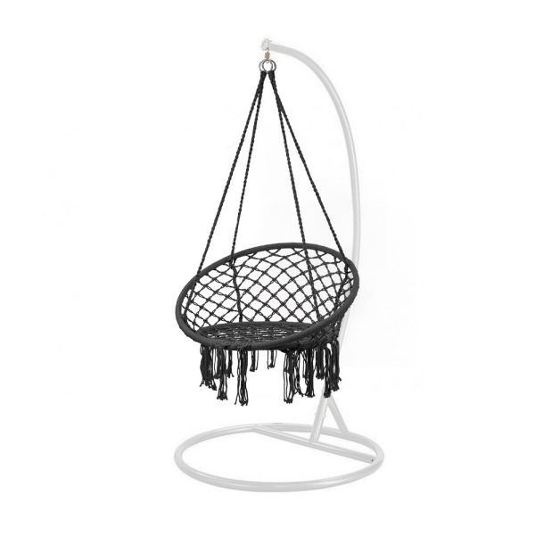 Cardenas függőfotel állvánnyal fekete-fehér - WST-01-Black_SW-007-STWH