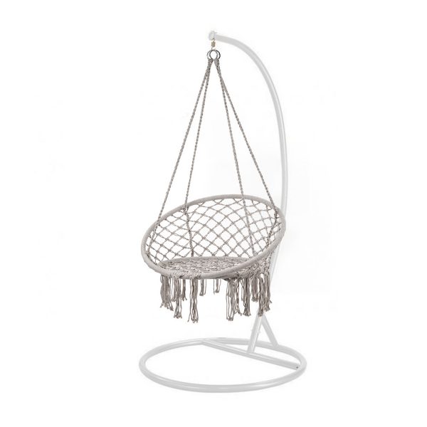 Cardenas függőfotel állvánnyal szürke-fehér - WST-01-Grey_SW-007-STWH