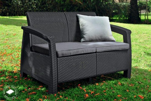 Keter Corfu kerti bútor love seat kétszemélyes kanapé, grafitszürke - Image 2