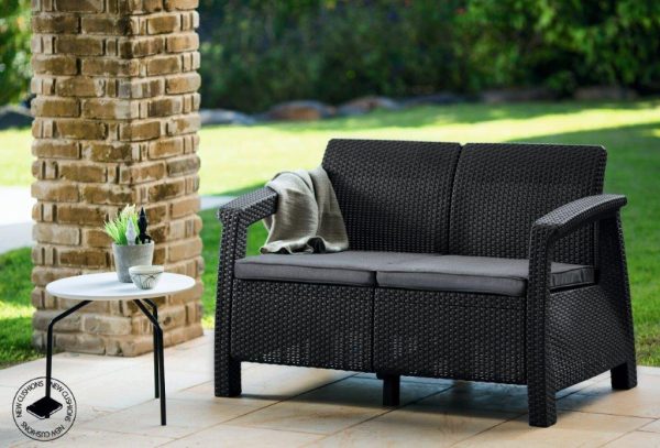 Keter Corfu kerti bútor love seat kétszemélyes kanapé, grafitszürke - Image 3