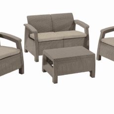 Keter Corfu kerti bútor szett kétszemélyes kanapé + két fotel + asztal, cappuccino - 610351