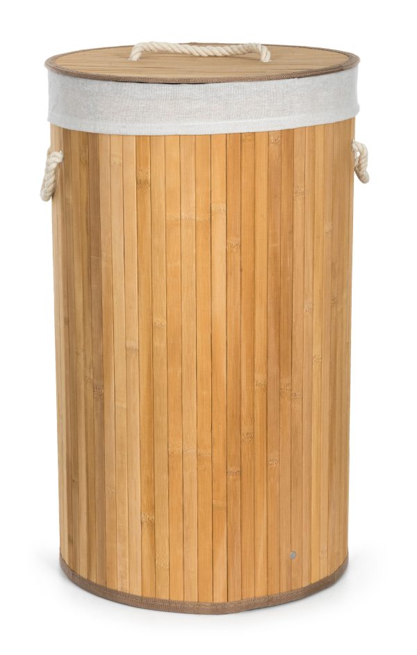 G21 szennyeskosár 55 l, bambusz kerek fehér kosárral - Image 2
