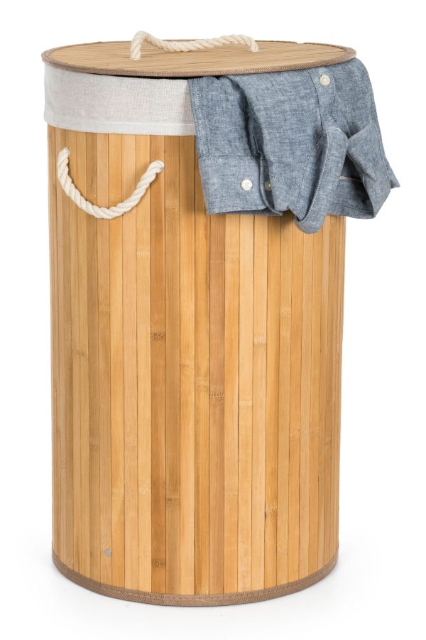 G21 szennyeskosár 55 l, bambusz kerek fehér kosárral - Image 3