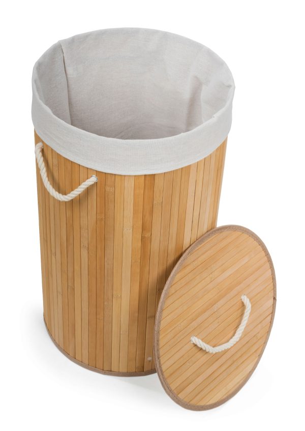 G21 szennyeskosár 55 l, bambusz kerek fehér kosárral - Image 5