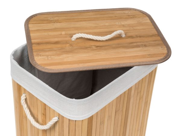 G21 szennyestartó kosár 72 l, bambusz, fehér kosárral - Image 6