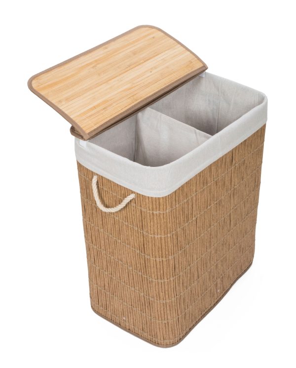 G21-es 105 literes szennyeskosár elválasztókkal, rattan utánzat, fehér betéttel - Image 5
