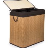 G21 bambusz szennyeskosár,150 l kapacitású, barna betéttel, elválasztó elemekkel - Image 4