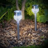 LED-es szolárlámpa leszúrható hidegfehér szálcsiszolt fém+üveg - 370 mm