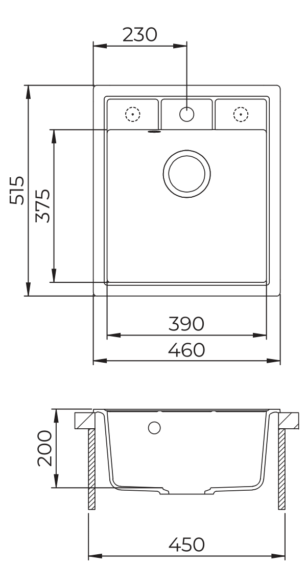 EVIDO Easy 45 gránit mosogató, 515 x 460 mm, antracit - Image 3