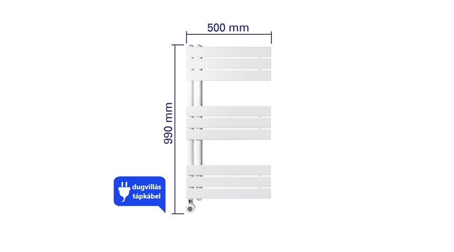 WENTOREX Asymmetric Electric 400 Watt elektromos törölközőszárító radiátor (fehér - 500 mm) - Image 6