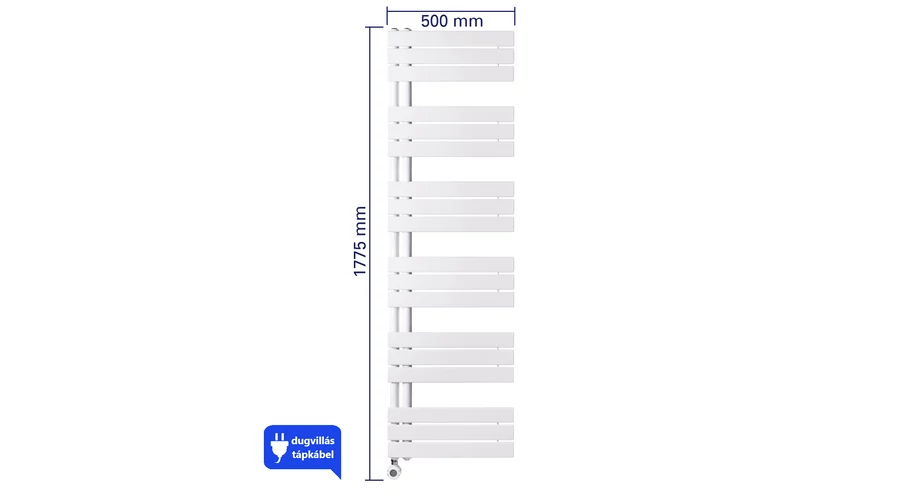 WENTOREX Asymmetric Electric 900 Watt elektromos törölközőszárító radiátor (fehér - 500 mm) - Image 6