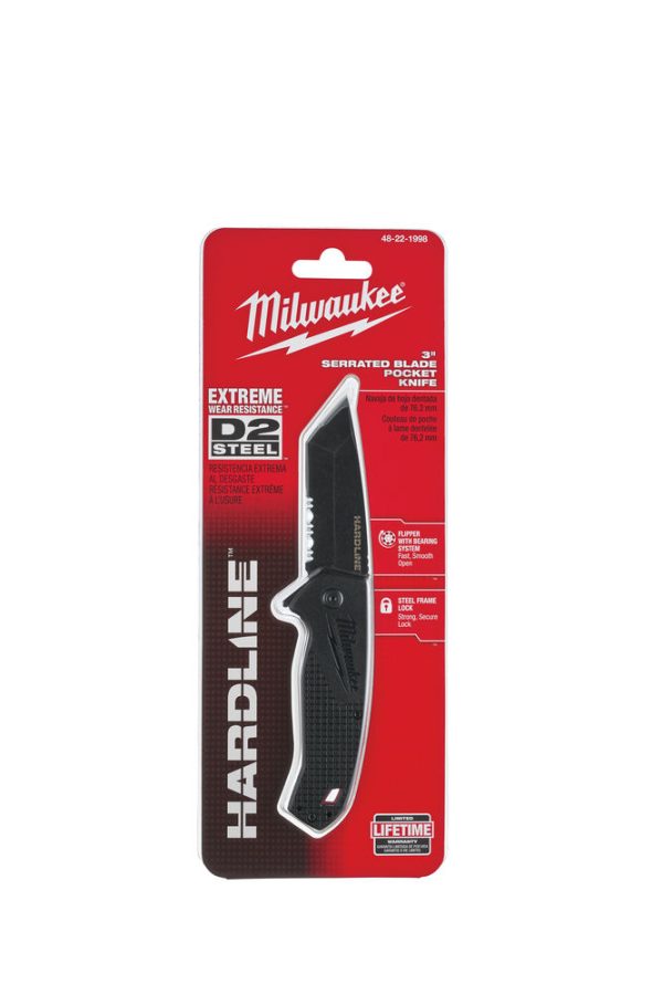 Milwaukee Összecsukható kés, fogazott élű, D2 acél, fekete  - 1 db