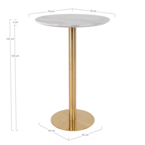 Bolzano Bár asztal, márványhatású lap, sárgaréz hatású láb 70x105 cm - Image 7