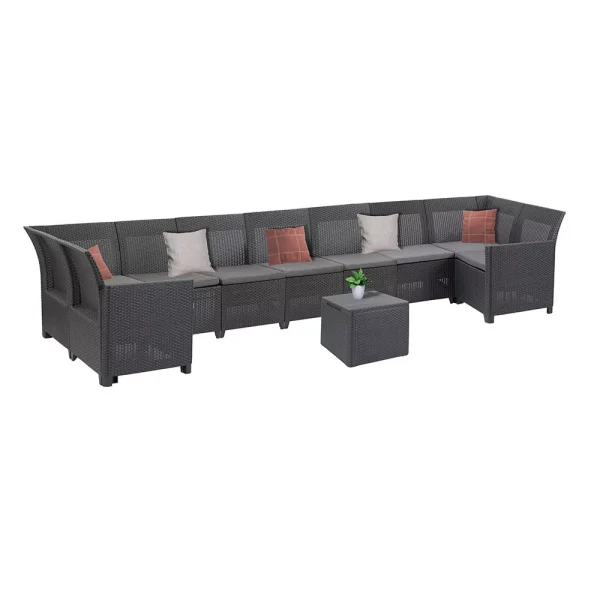 Keter Claire X 9 személyes sarokgarnitúra párnatartós asztallal grafit - 253410_250829_2_252980-3