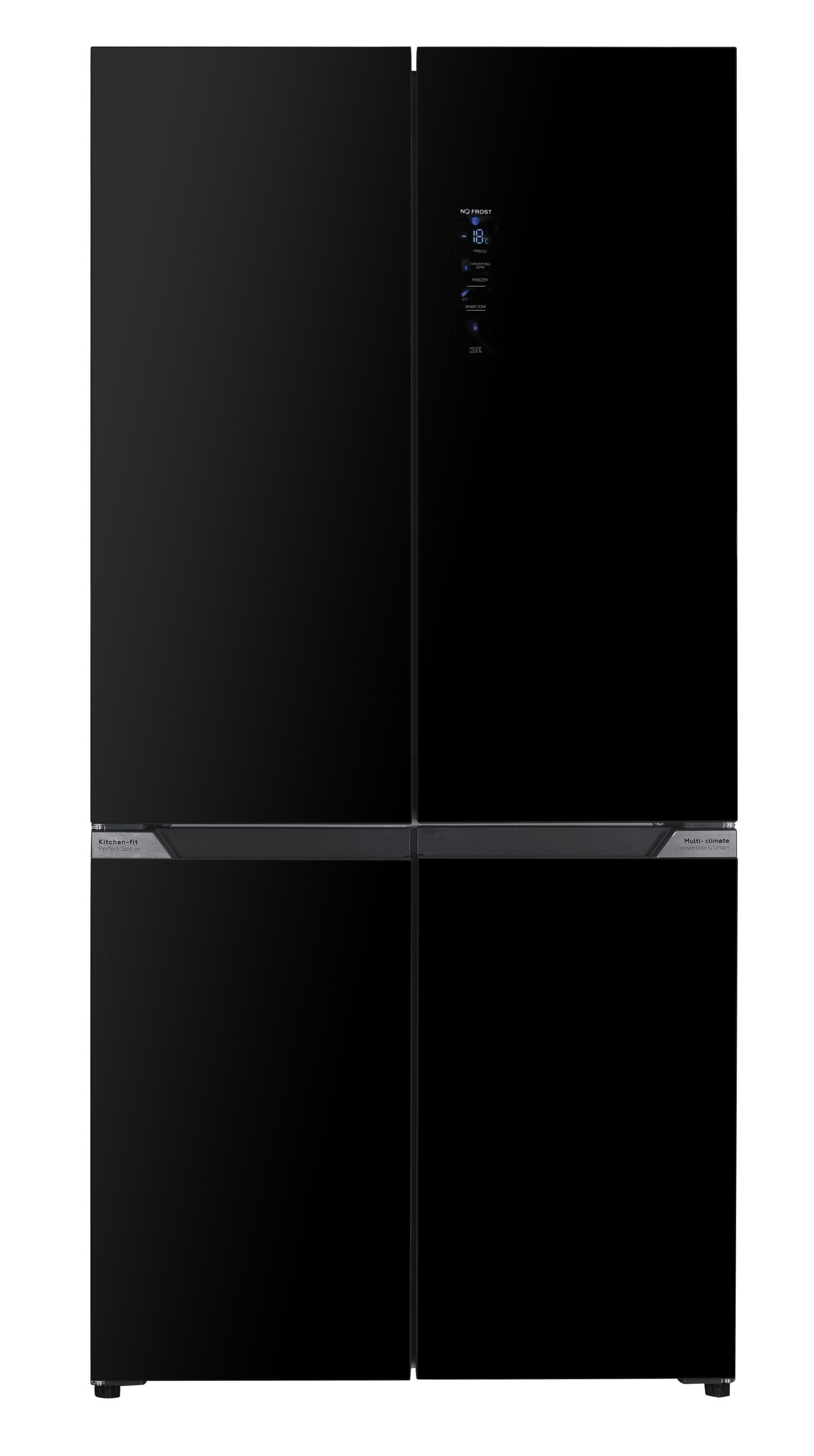 EVIDO SPACE FIT 505B szabadonálló 4 ajtós hűtő és fagyasztó, 91x190 cm, 505 l, D energiaosztály, fekete üveg - RFF505B-1