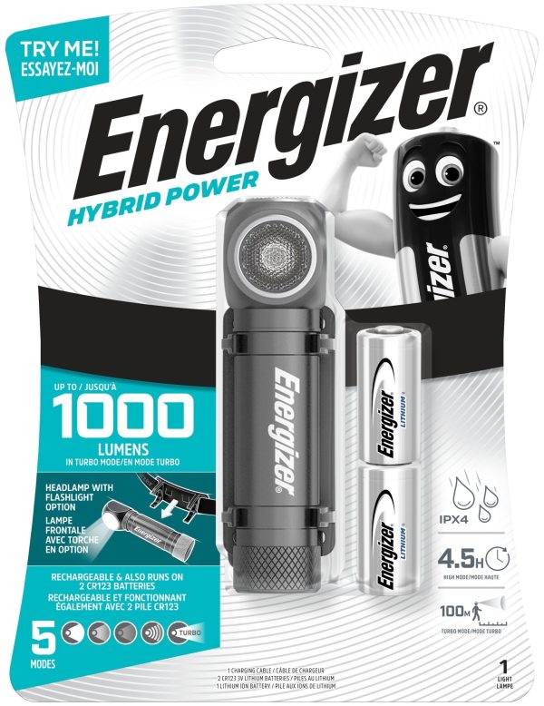 Energizer Fejlámpa Hybrid + 2x123 + 1x18650 akku