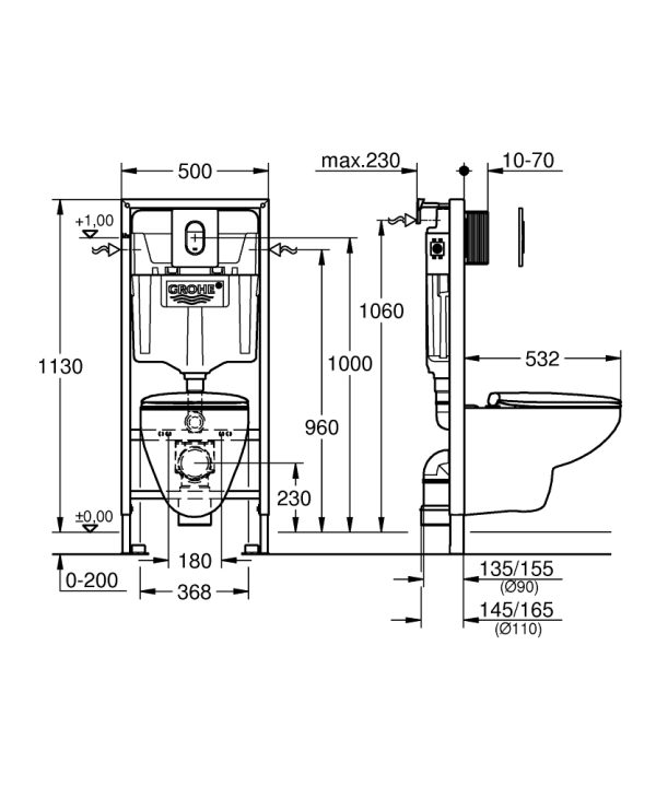 Grohe Rapid SL 5 az 1-ben WC-készlet, 1,13 m beépítési magasság - 36500000 ( nyomólappal, wc csészével, tetővel, rögzítővel, zajcsillapítóval ) - Image 2