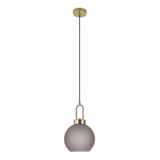 Luton függőlámpa, matt füstös üveg, rézszínű foglalat, gömb alakú, 20 cm, 150 cm-es szövetkábel