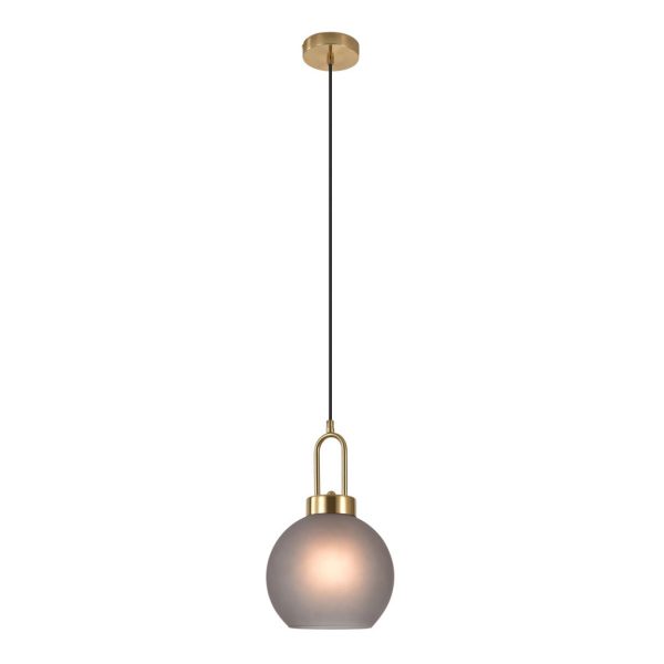 Luton függőlámpa, matt füstös üveg, rézszínű foglalat, gömb alakú, 20 cm, 150 cm-es szövetkábel - Image 3