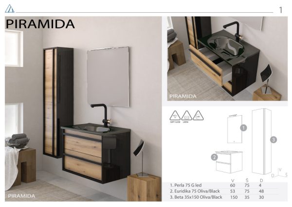 PIRAMIDA EURIDIKA OLIVA - FEKETE BETA fali függesztett fürdőszobai ÁLLÓSZEKRÉNY - 35 x 150 x 30 cm - Image 5