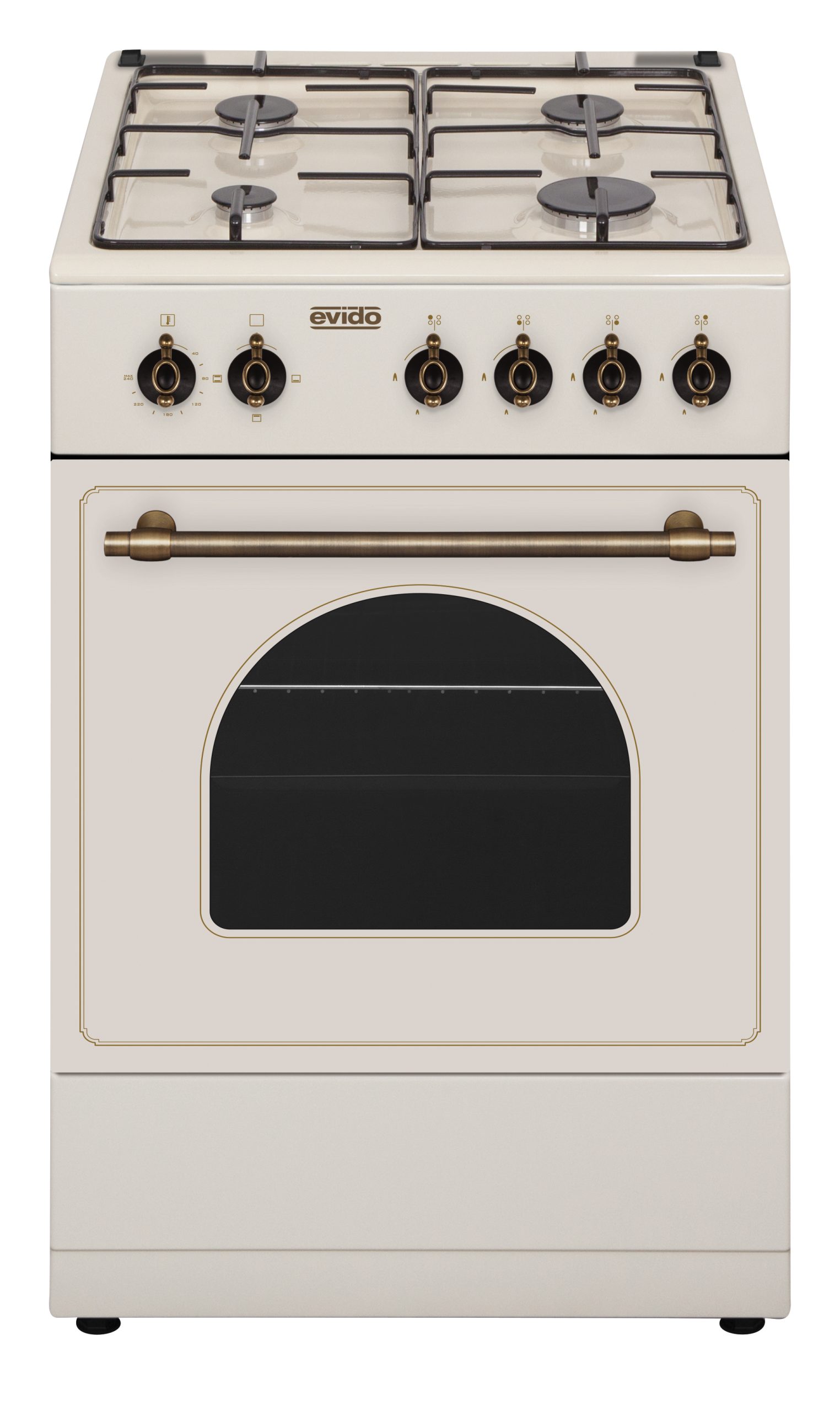 EVIDO FREE GE55C gáztűzhely, rusztikus design, 50x55 cm, elektromos sütő, 48 l, bézs/bronz