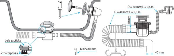 TEXO kádszifon - KRÓM - Klikk - klakk leeresztővel - flexibilis csővel - Ø 5/4" x 0,5 m x Ø 40 mm - Image 2