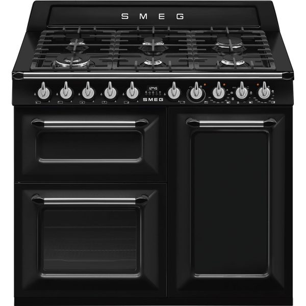 SMEG SZABADONÁLLÓ TŰZHELY, Victoria design, 100 cm, 3 sütőtér, 8 funkció, gáz főzőlap, fekete