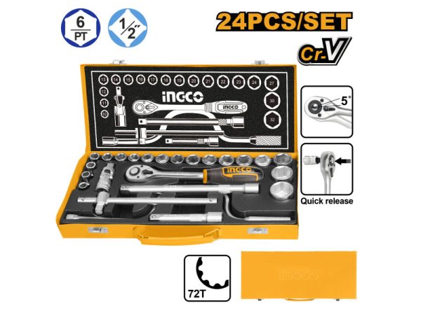INGCO Dugókulcs készlet 24 részes 1/2" 10-32 mm CrV