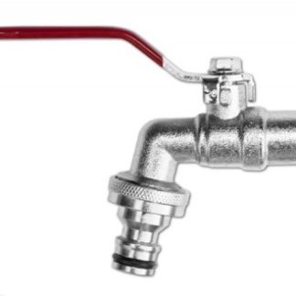 Kerti csap nikkelezett sárgaréz 1/2 col, golyós, bekötés 3/4 col, kuplungos