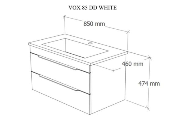 TMP VOX 85 FEHÉR fali fürdőszobabútor - öntött műmárvány mosdóval - 85 x 47 cm - Image 6