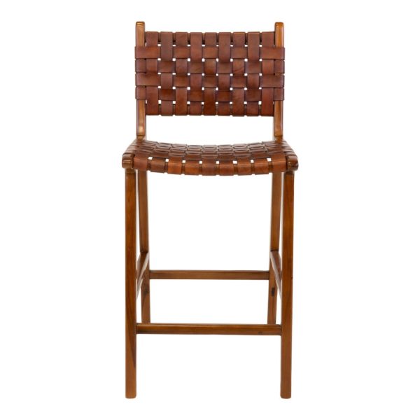 Perugia bárszék, bőr, barna, teak fa lábak - Image 2