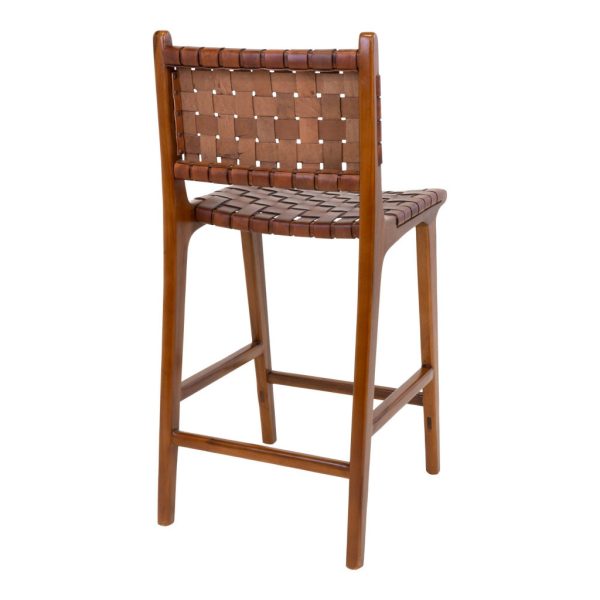 Perugia bárszék, bőr, barna, teak fa lábak - Image 4