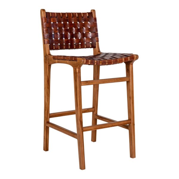 Perugia bárszék, bőr, barna, teak fa lábak - Image 8