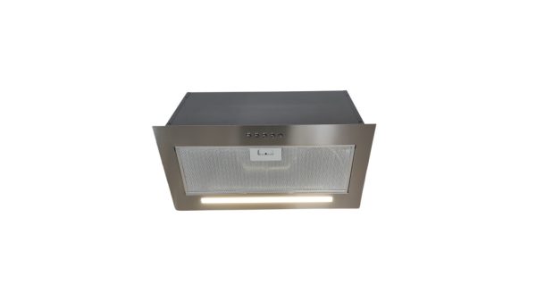 OPERIS PLUTO PLUS inox beépíthető páraelszívó, 3 fokozatú nyomógomb, 255-630 m3/h, 53-70 dB, 40 cm-es LED csík, 150 mm csatlakozócsonk, Energiaosztály