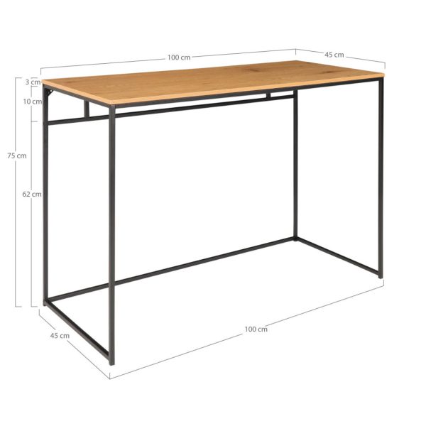 Vita íróasztal, tölgyhatású fekete vázzal 100x45x75 cm - Image 7