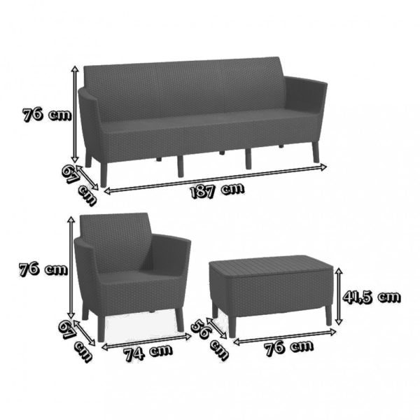 Salemo kerti bútor set háromülős kanapéval, 2 fotellel, kis asztallal - Image 5