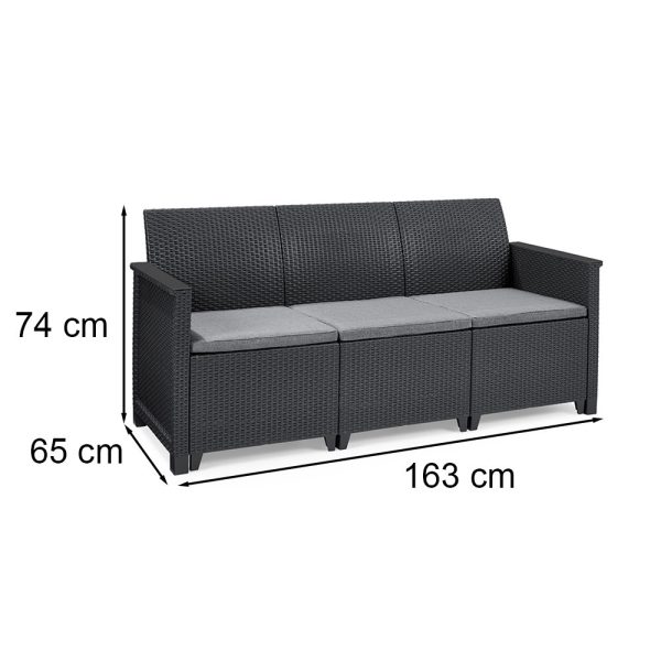 Elodie 3 személyes műrattan kerti kanapé - Image 3