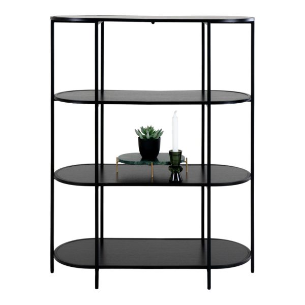 Vita Ovális polc, 4 polcos, fekete, fekete keret 85x36x111 cm