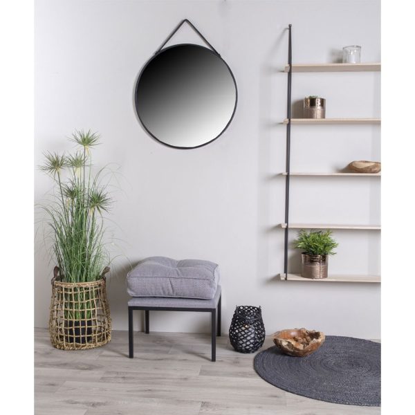 Trapani tükör acél/műbőr, fekete, ø60 cm - Image 2