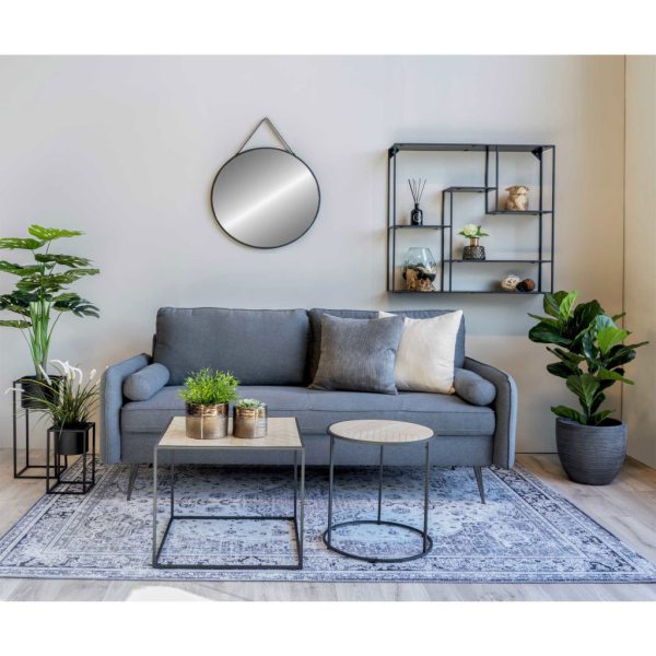 Trapani tükör acél/műbőr, fekete, ø60 cm - Image 3