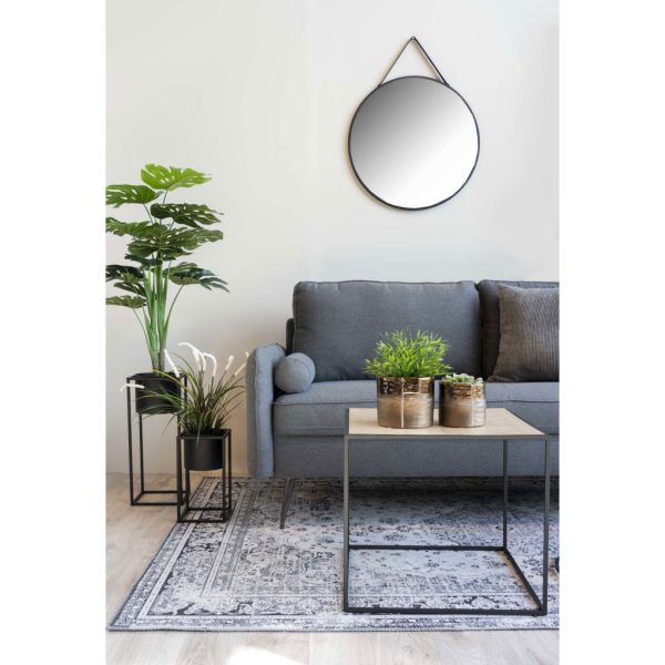 Trapani tükör acél/műbőr, fekete, ø60 cm - Image 4