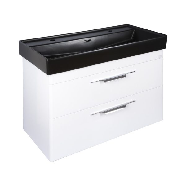 TMP LUX 100D fali fürdőszobabútor - CeraStyle SHARP FEKETE DUPLA csaplyukas mosdóval - 100 x 48 cm - Image 2